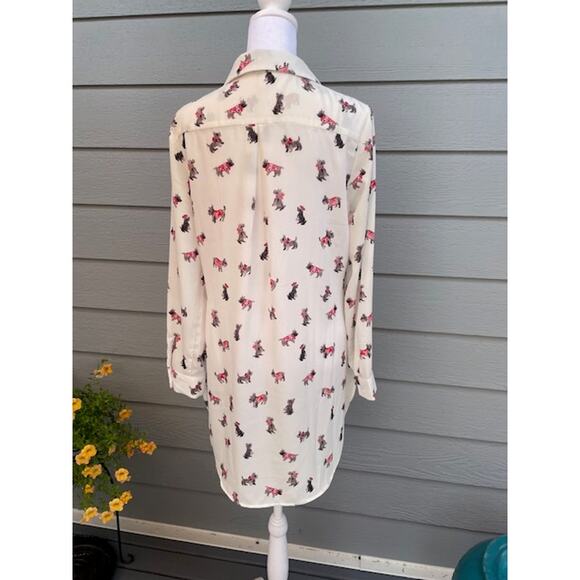 Como Vintage Size X-Small Button-Up Long Sleeve Blouse Terrier Dog Pattern - Picture 3 of 6